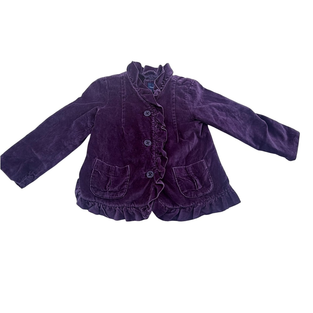 babyGap Ruffle Velvet Plush Button Up Jacket Toddler 4 Years Purple Plum GUC